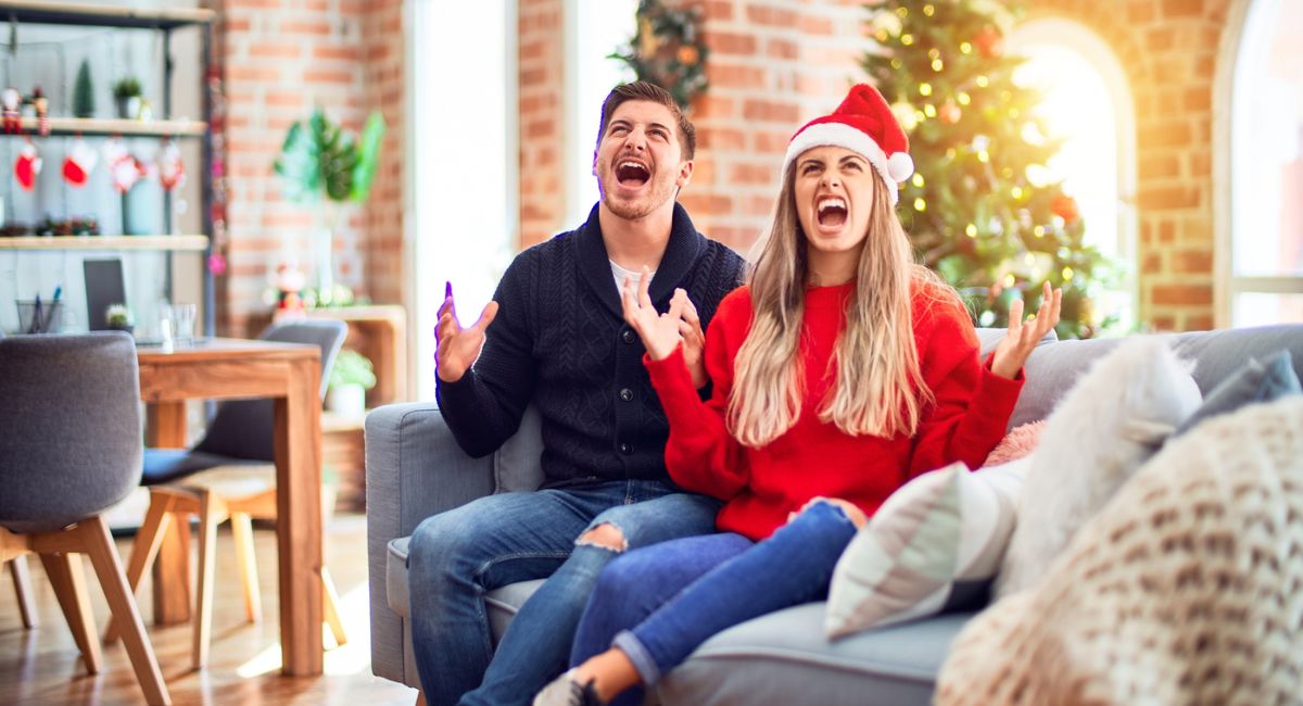 stressed out couple dealing with family at christmas
