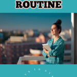 smiling woman holding a journal-self care morning routine blog