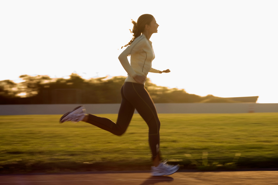 A woman in the process of running