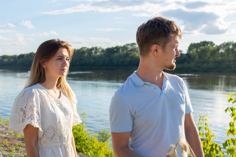 A woman looking at her boyfriend