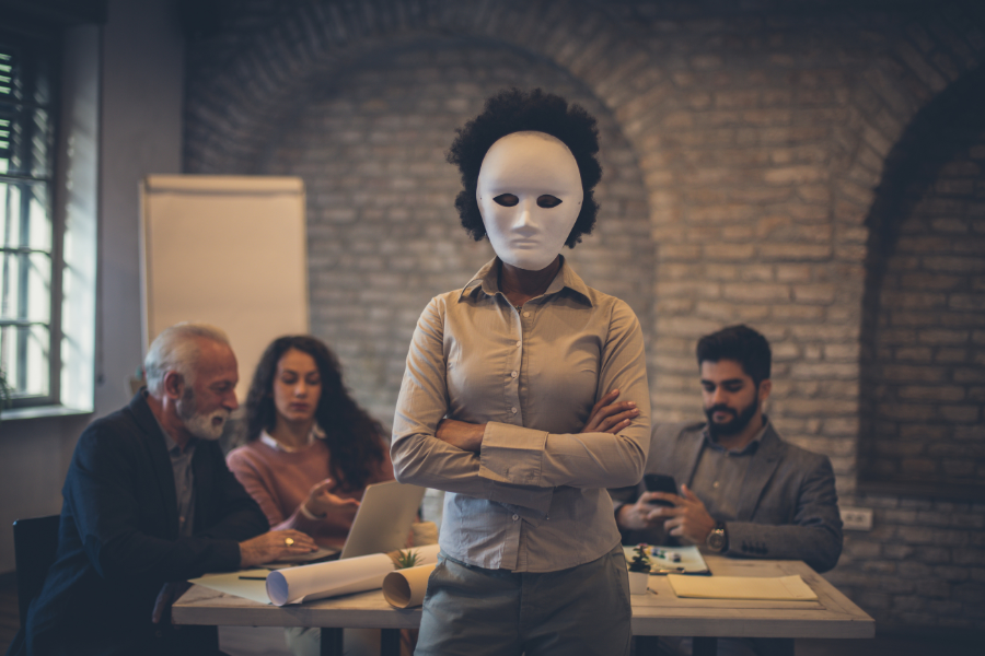 A woman wearing a mask