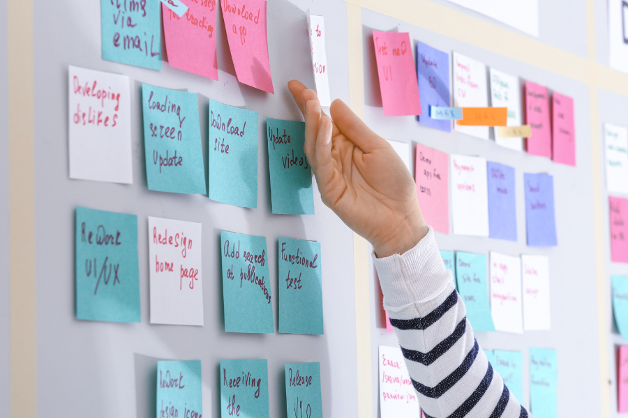 A wall filled with post-in sticky notes