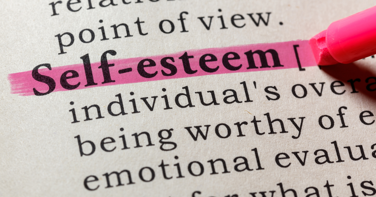 The word "self-esteem" highlighted in pink #SelfEsteem #Confidence #ConfidenceCoach