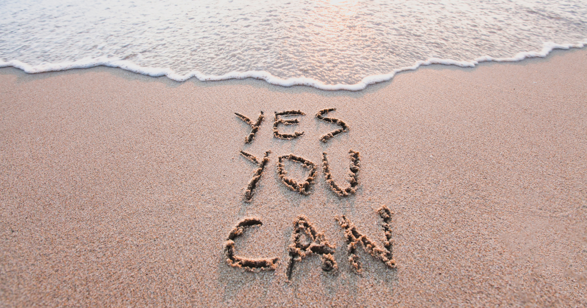 A sand note saying "yes you can"#MindsetQuotes #InspirationalQuotes