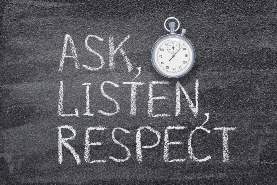 A blackboard with "ask, listen, respect" written on it A group of friends having fun #GoodFriend #QualitiesOfAGoodFriend