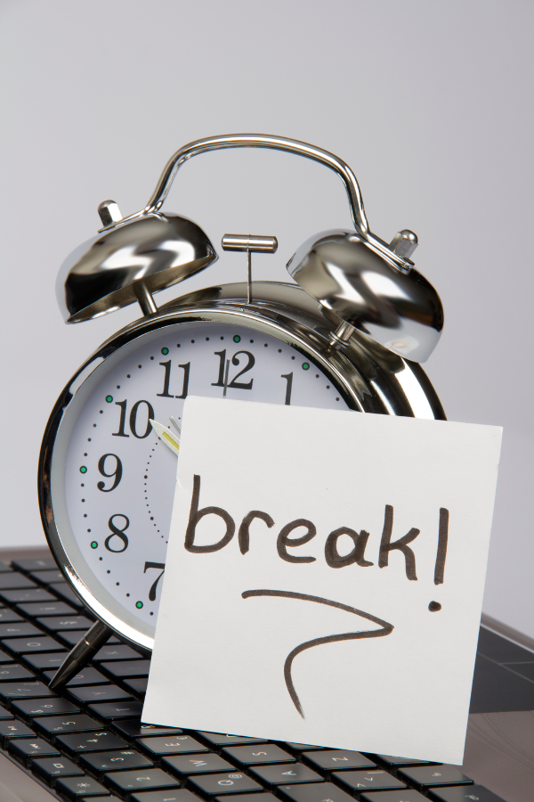 A reminder to take breaks frequently A poster for tips to avoid stress from work #WorkStress