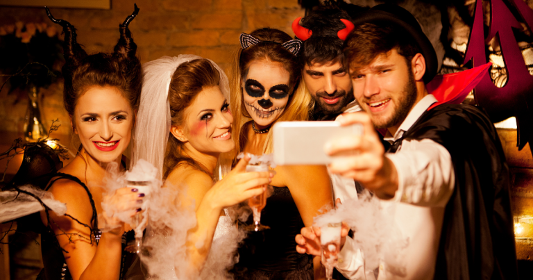 A group of people taking a selfie for Halloween #HalloweenParty #HalloweenThemes