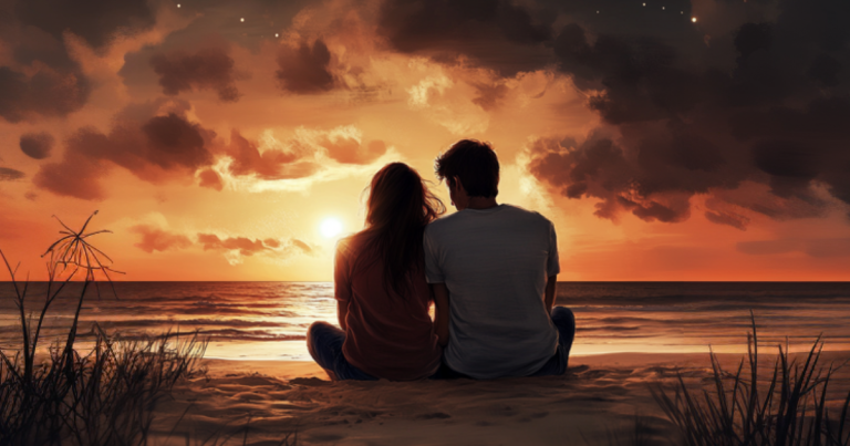 A couple watching the sunset by the beach #ValentinesDayQuotes #RomanticValentinesDay