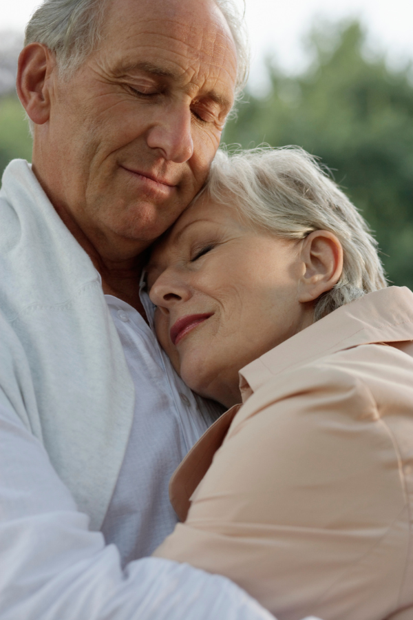 An old couple hugging while having a content look on their faces #LoveOrInfatuation #InfatuationVsLove