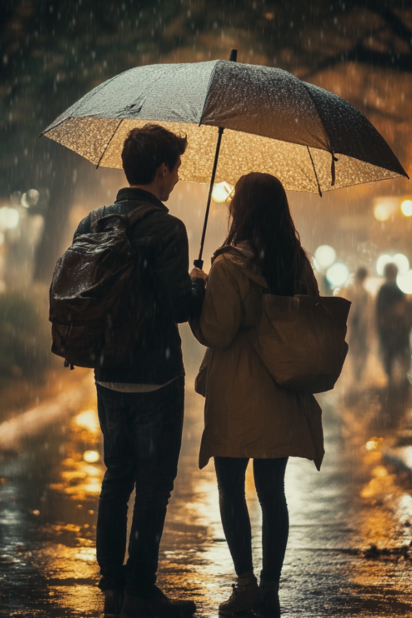 A couple walking down the street while it's raining #LoveWithoutWords #ShowYourHeart