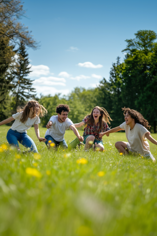 4 friends running across a field of grass #FriendshipLove #MyGirlfriendsAreMyBoyfriends