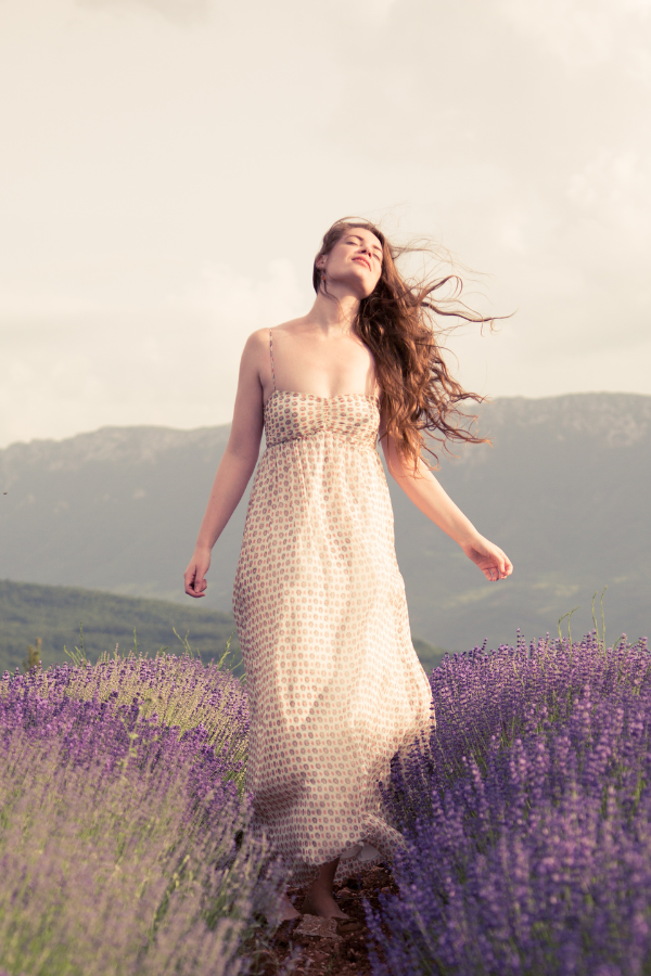 A beautiful woman feeling content