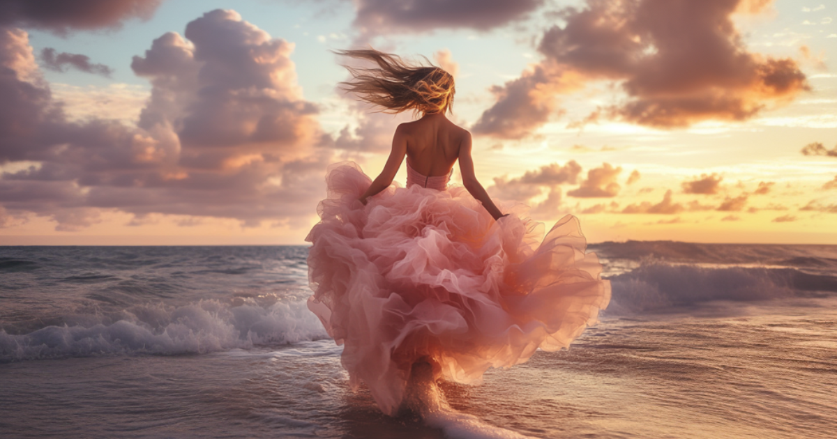 A beautiful woman running along the beach