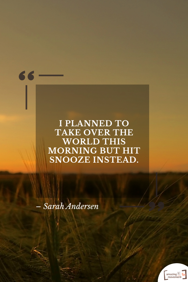 I planned to take over the world this morning but hit snooze instead. – Sarah Andersen