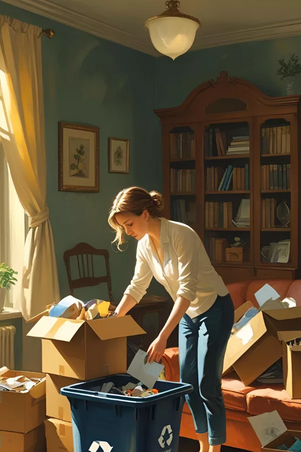 Focused woman decluttering her space to make room for new energy and dreams