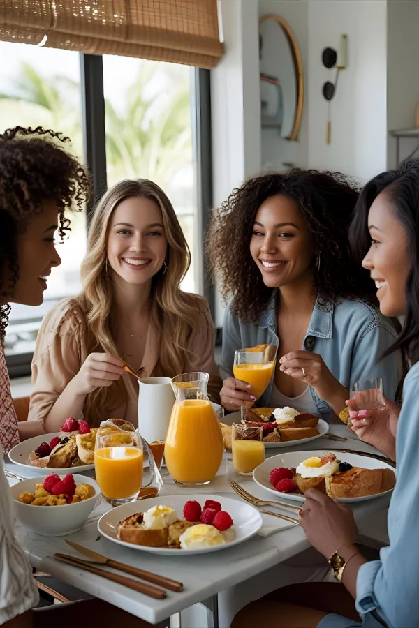 Group of diverse women enjoying breakfast together, celebrating friendship and sisterhood