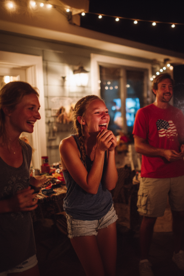 A happy woman celebrating the fourth of July