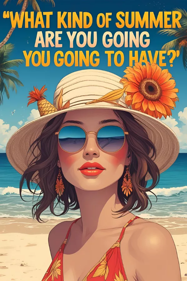 A beautiful woman wearing a hat and sunglasses, embracing summer