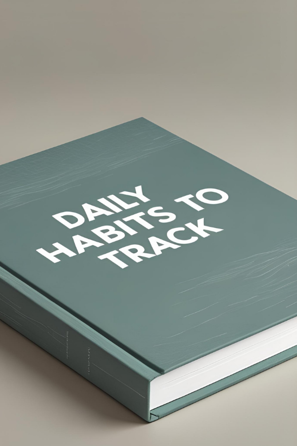 Hardcover teal journal on a neutral background titled 'Daily Habits to Track.