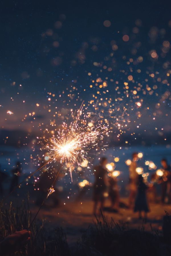 People celebrating the fourth of July with sparklers