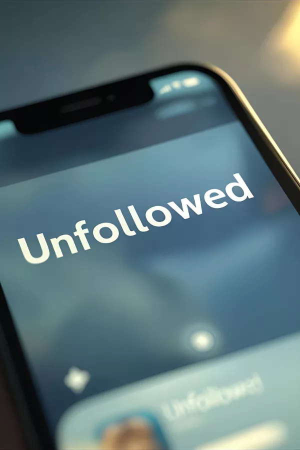 Phone screen showing the word “Unfollowed” on a social app 