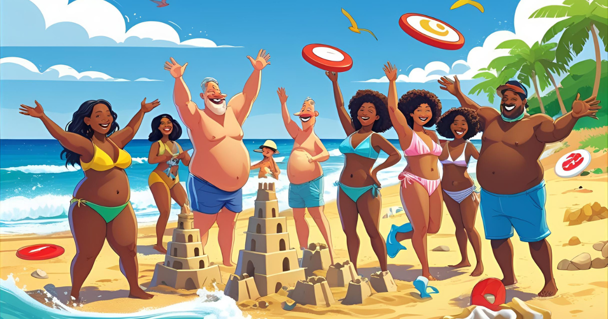 A group of people having fun at the beach