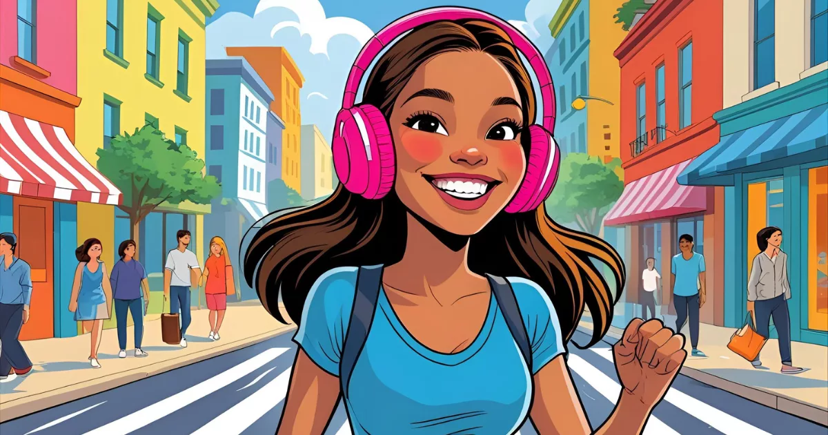 A woman smiling happily