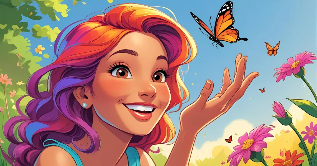 A pretty lady holding a butterfly