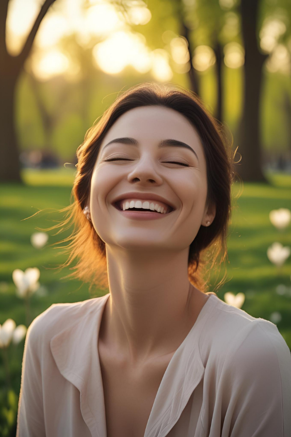 A happy woman feeling her spiritual awakening 