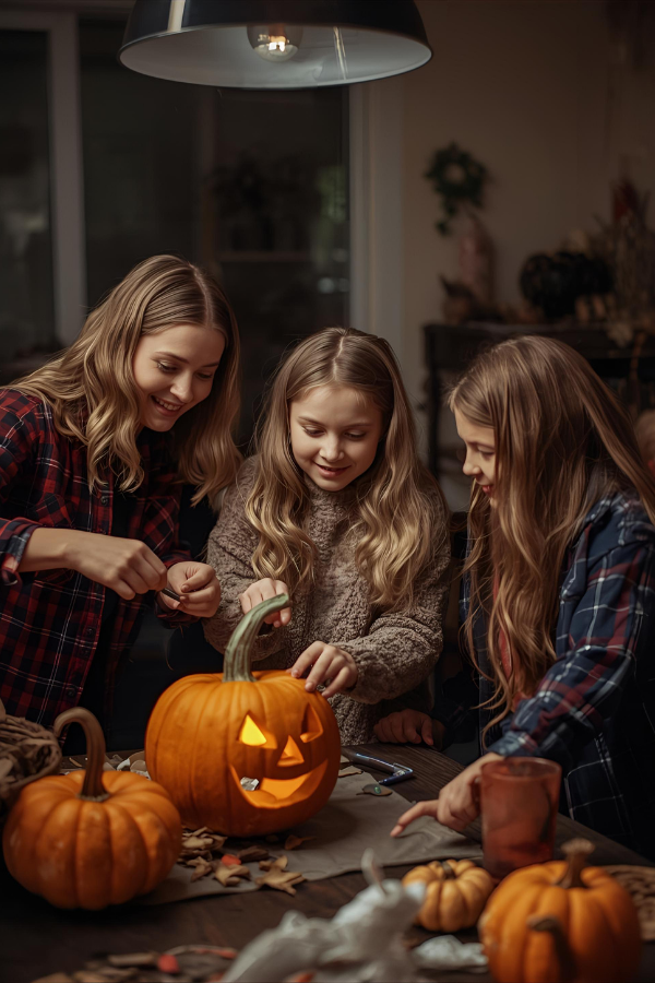 3 sisters carving pumpkins #Halloween #Halloween2025 #HappyHalloween