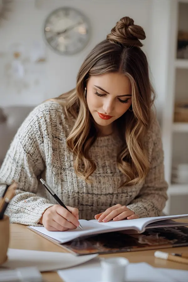 A woman writing on her journal