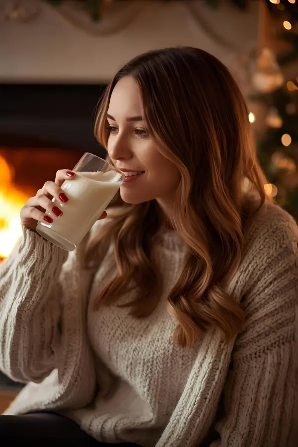 A woman drinking eggnoga